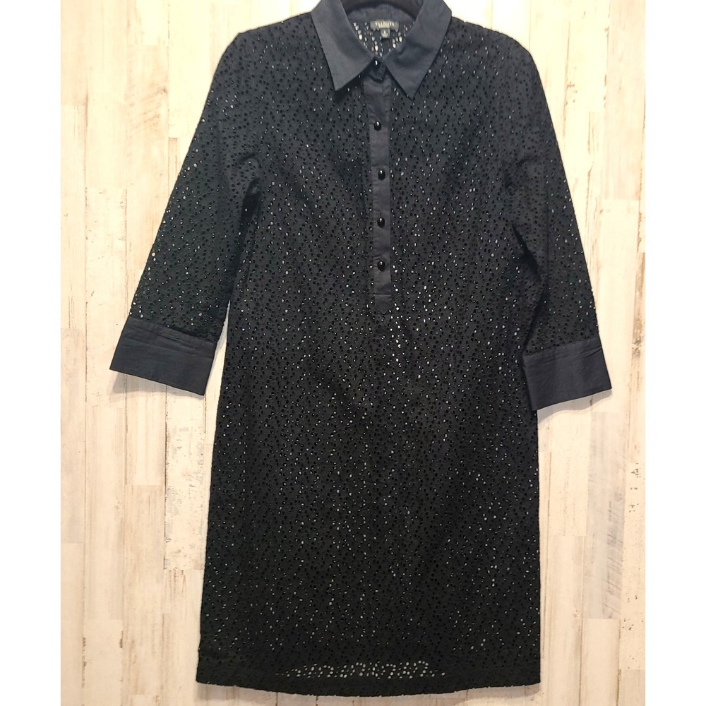 Talbots size 8 Eyelet Henley Collared Knee sheath Dress 3/4 sleeve